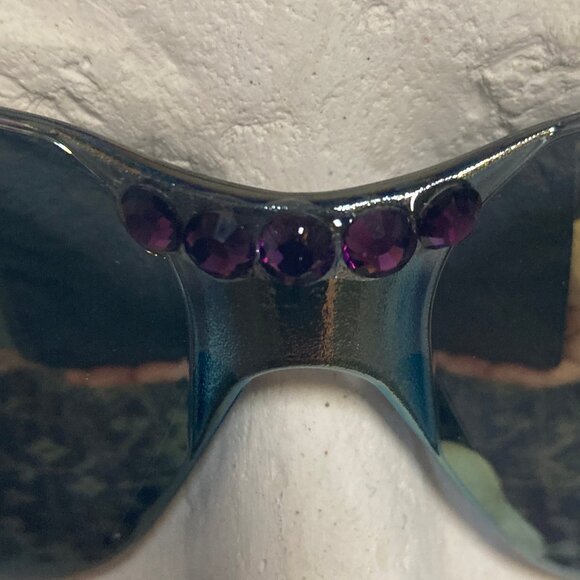 Purple Swarovski Crystals on Gold and Blue Mirror Sunglasses - Unique - unisex - Picture 13 of 13